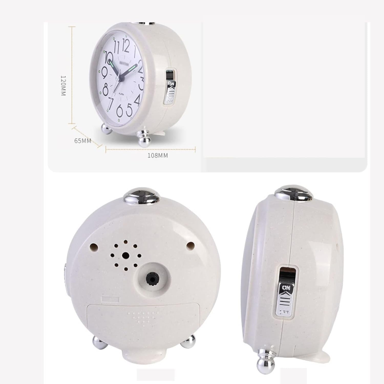 Silent Analog Alarm Clock Night Light Snooze Round Bedside for Heavy Sleepers