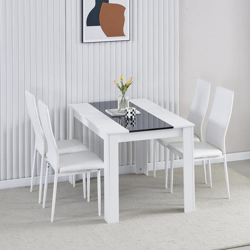 White Dining Table Set 4 Chairs Space Saving Modern Kitchen Furniture