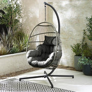 Grey Rattan Hanging Egg Chair Outdoor Garden Swing Seat Cushions Patio Balcony