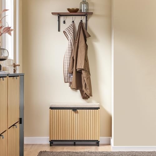 Compact Shoe Storage Bench with Padded Seat – Flip-Drawer Entryway Rack