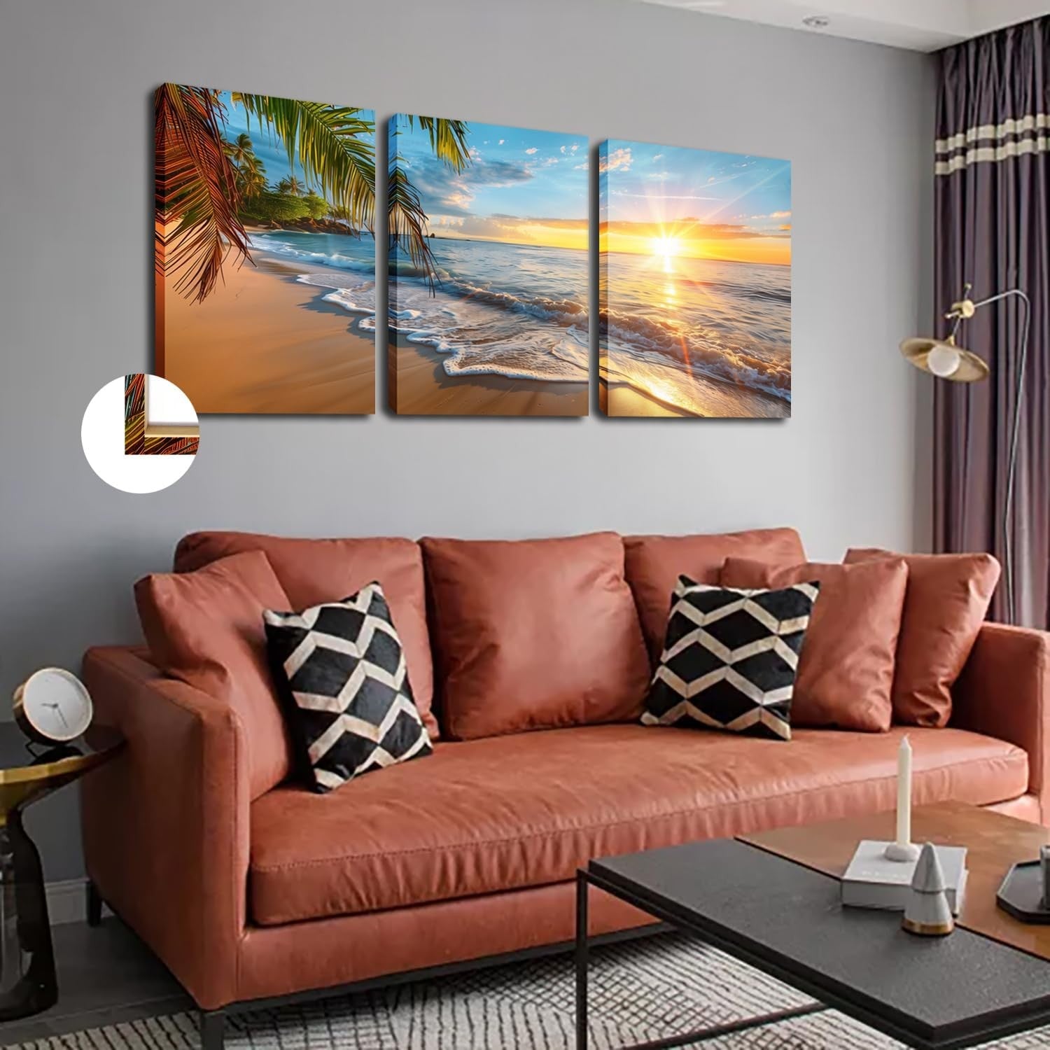 Beach Sunset Canvas Wall Art 3 Panel 12"x16" Ocean Home Decor