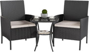 Black 3-Piece Rattan Garden Bistro Set Patio Chairs Table Outdoor Furniture