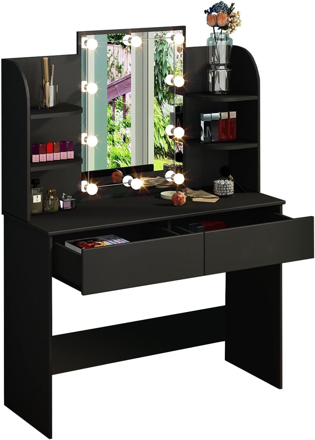 Modern Vanity Desk w/ Lighted Mirror & Charging Station USB Outlet 4 Drawers