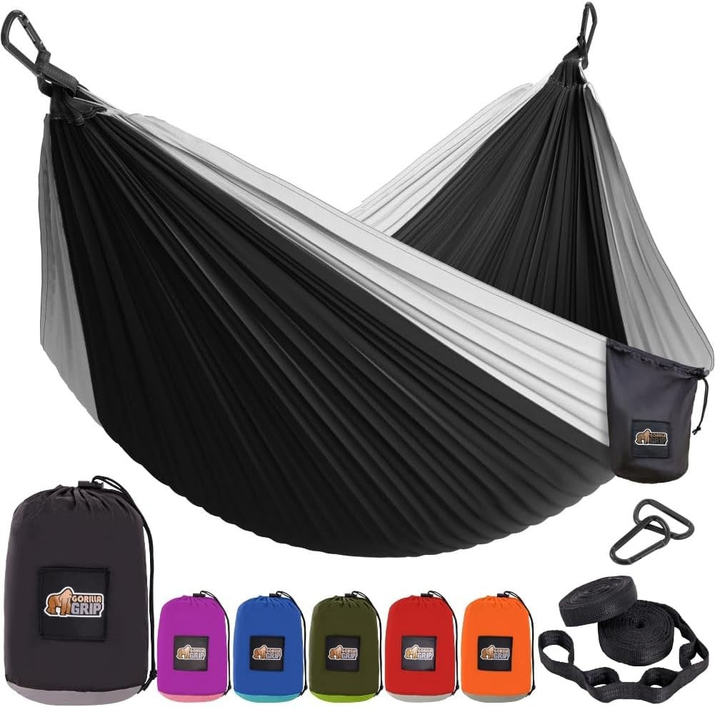 Camping Hammock  9' x 4 Portable Nylon Swing 500lbs w Straps & Carabiners Black.