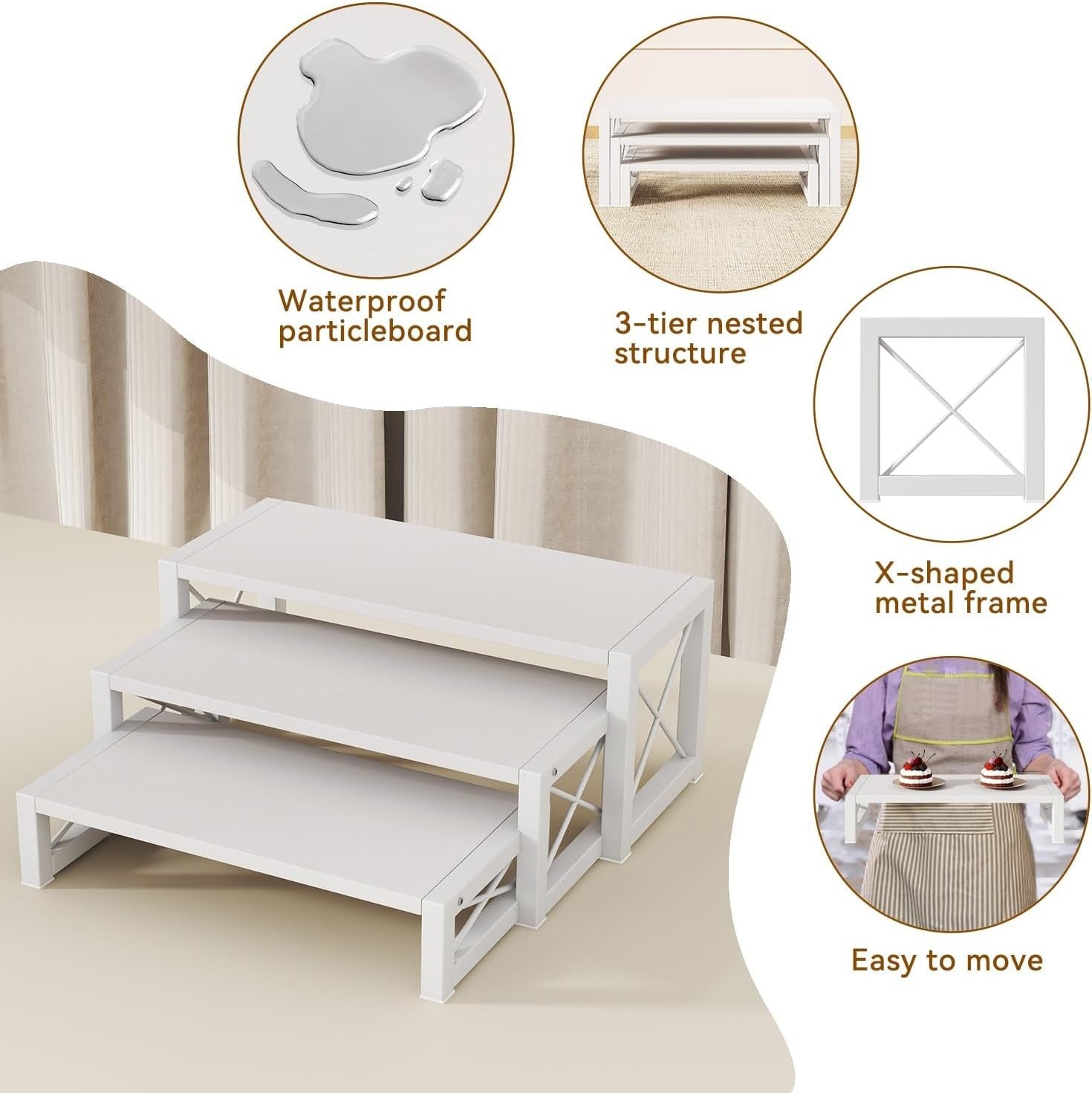 White 3-Tier Wood Cupcake & Dessert Display Stand – Rustic Party Table Risers