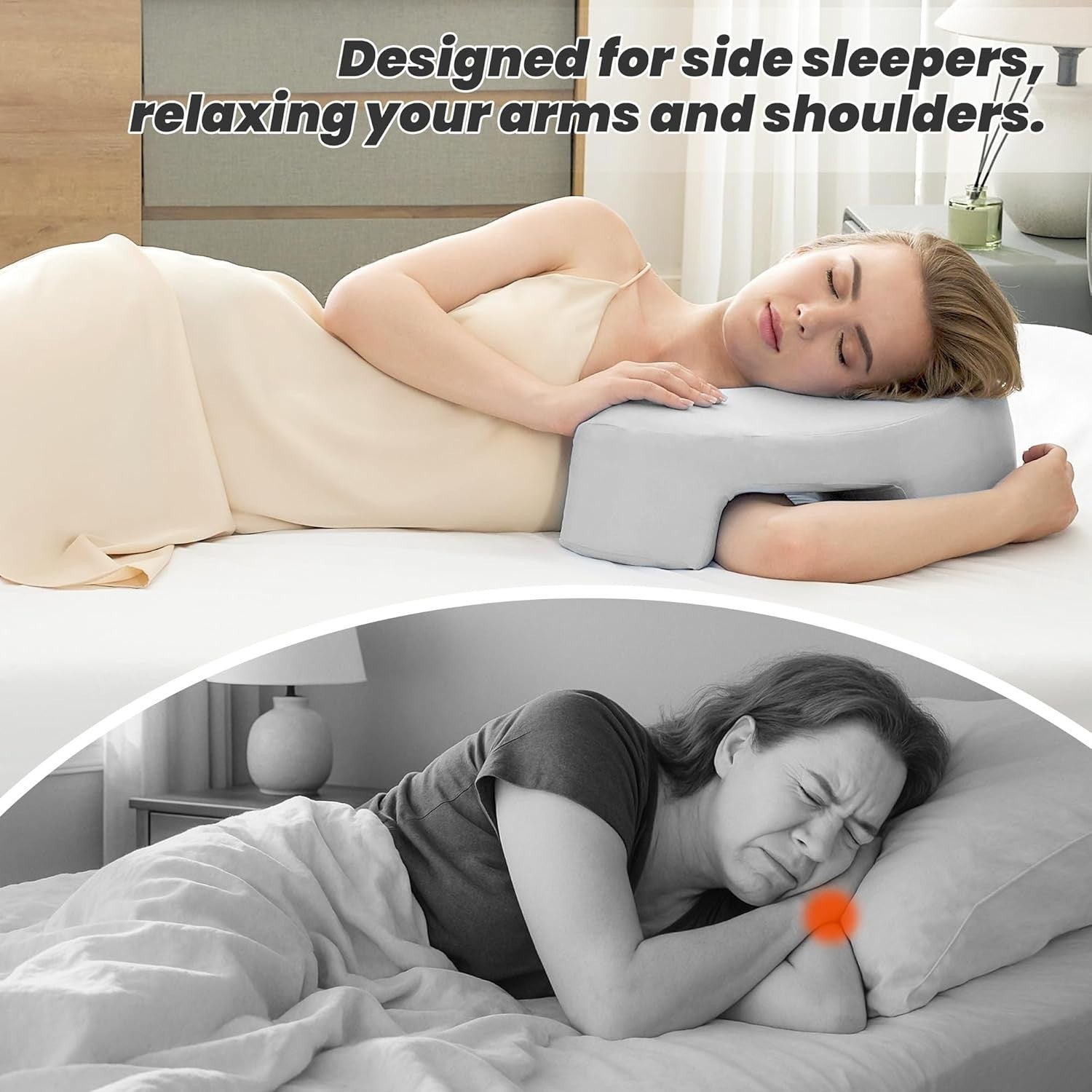 Side Sleeper Memory Foam Pillow with Arm Hole Neck Shoulder Support