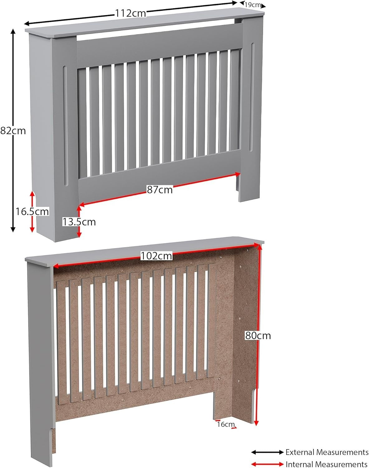 Medium Olive Grey Radiator Cover Cabinet | Modern MDF Slatted Heater Cover