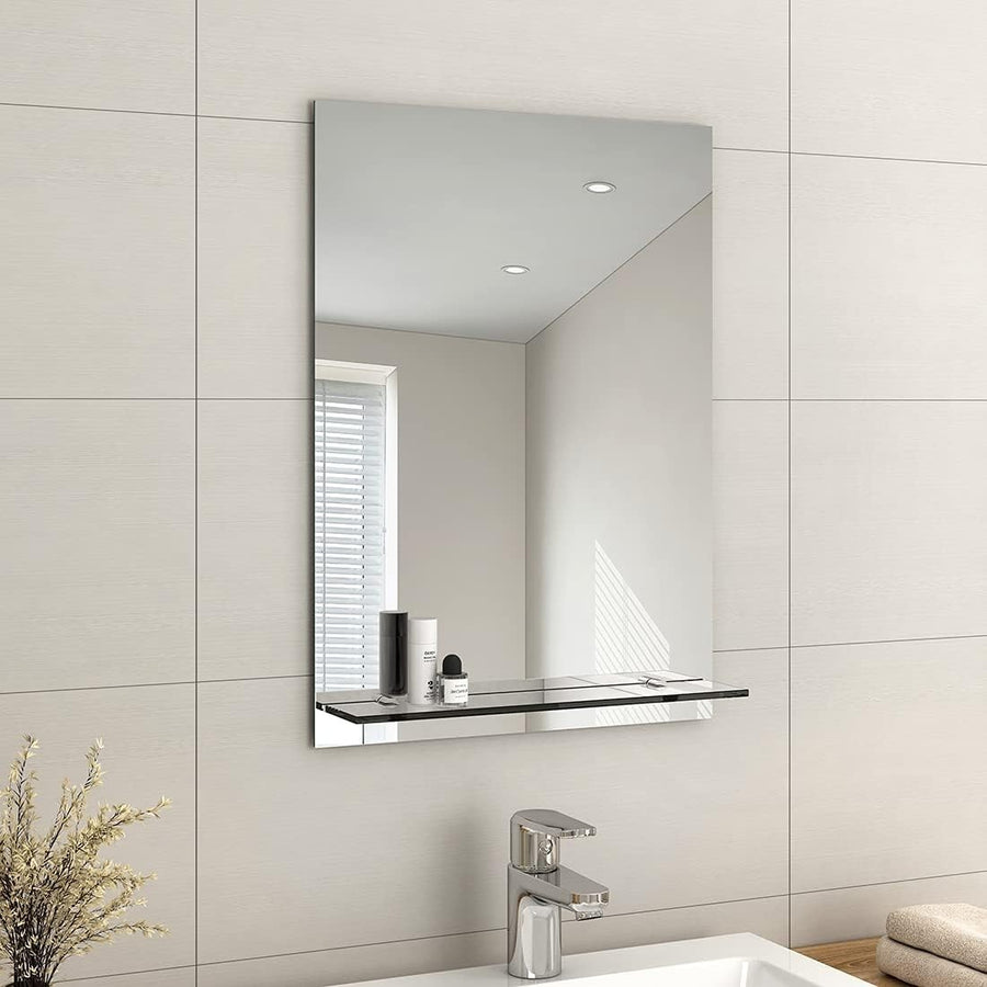 Frameless Wall Mirror with Shelf 50x70cm Bathroom Vanity Storage