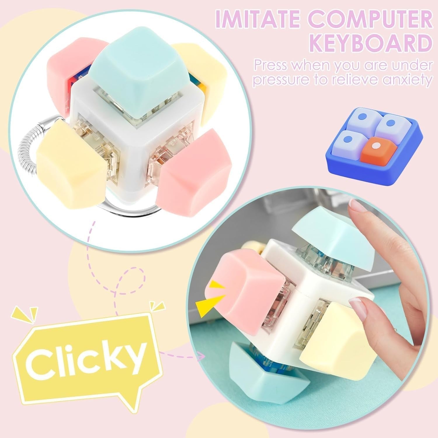 5PCS Keyboard Fidget Clicker Toy LED Keychain Stress Relief