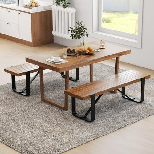 152cm Metal Dining & Hallway Bench – Rustic Wood Seat, 300KG Capacity