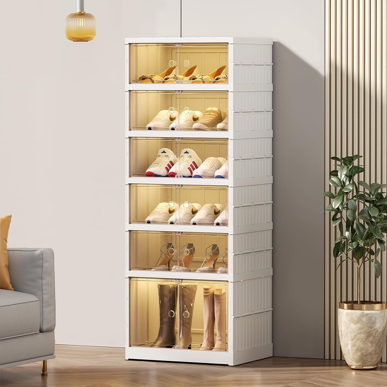 6-Tier Foldable Shoe Cabinet with Transparent Doors, 44x34.5x117 cm