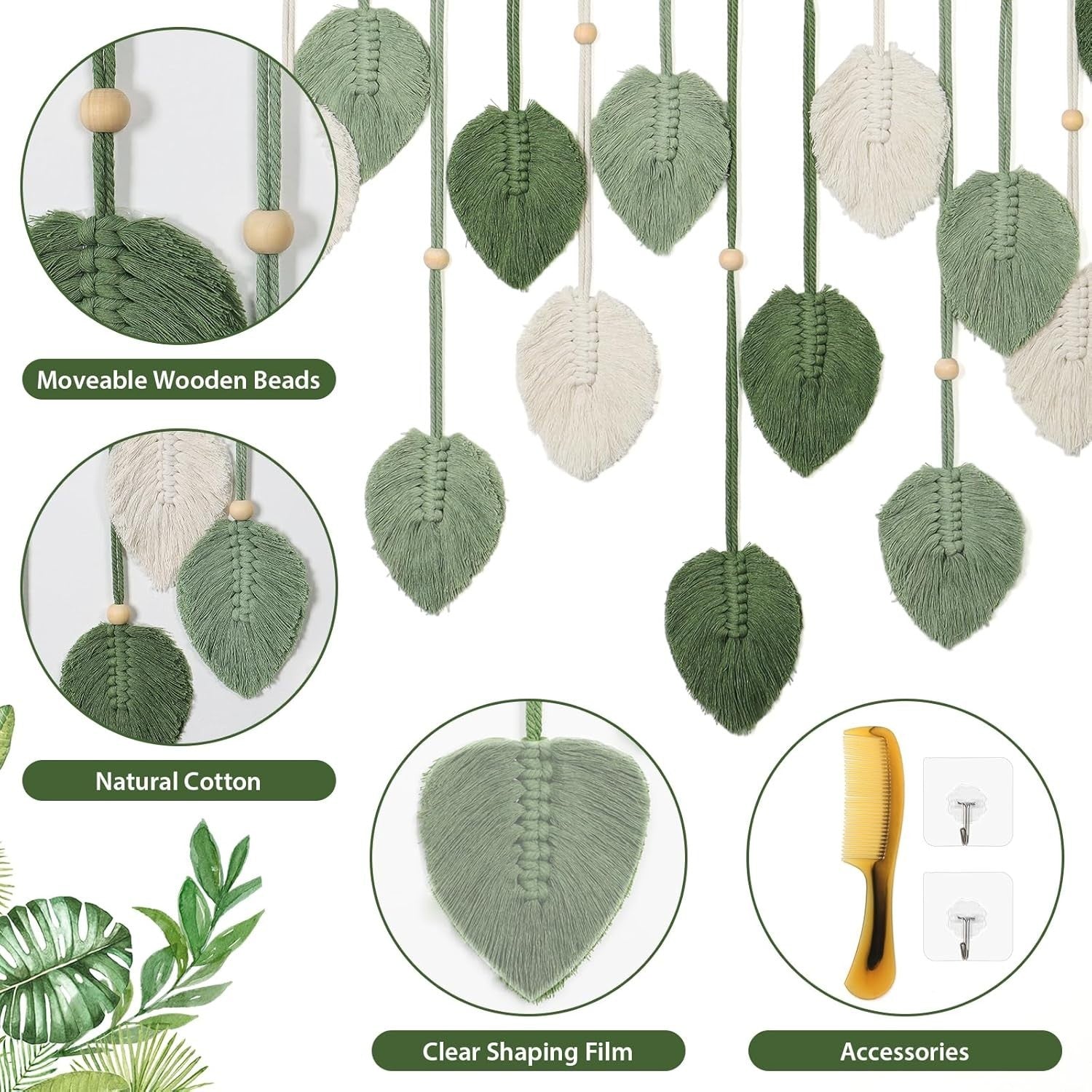 Large Macrame Leaves Wall Hanging Boho Tapestry 28x51in