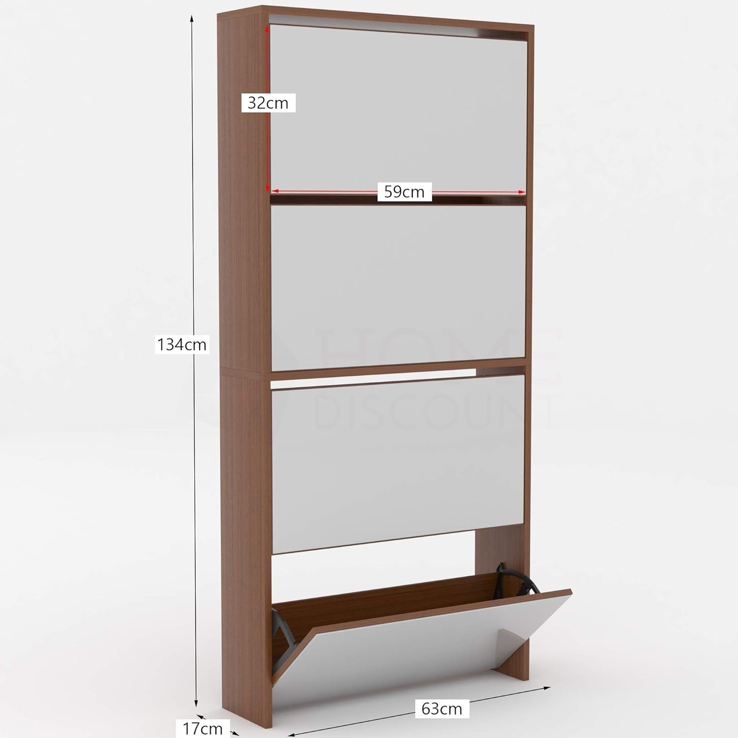 White Mirrored Shoe Cabinet | Slim 4 Drawer Storage 63x17x134cm Unit