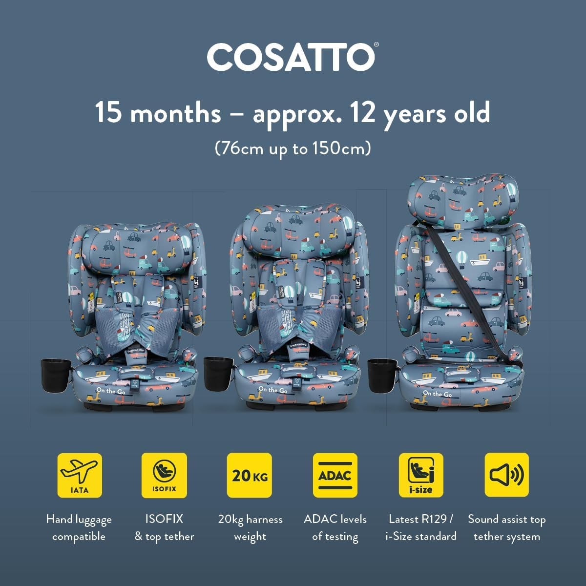 Foldable ISOFIX Child Car Seat 76–150cm Portable Travel Lightweight