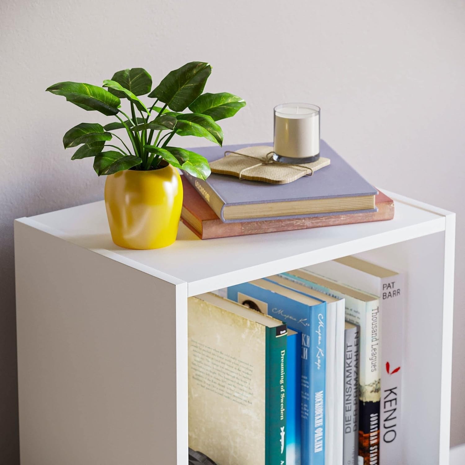 2 Tier White Wooden Cube Bookcase Small Storage Shelf for Living Room Office