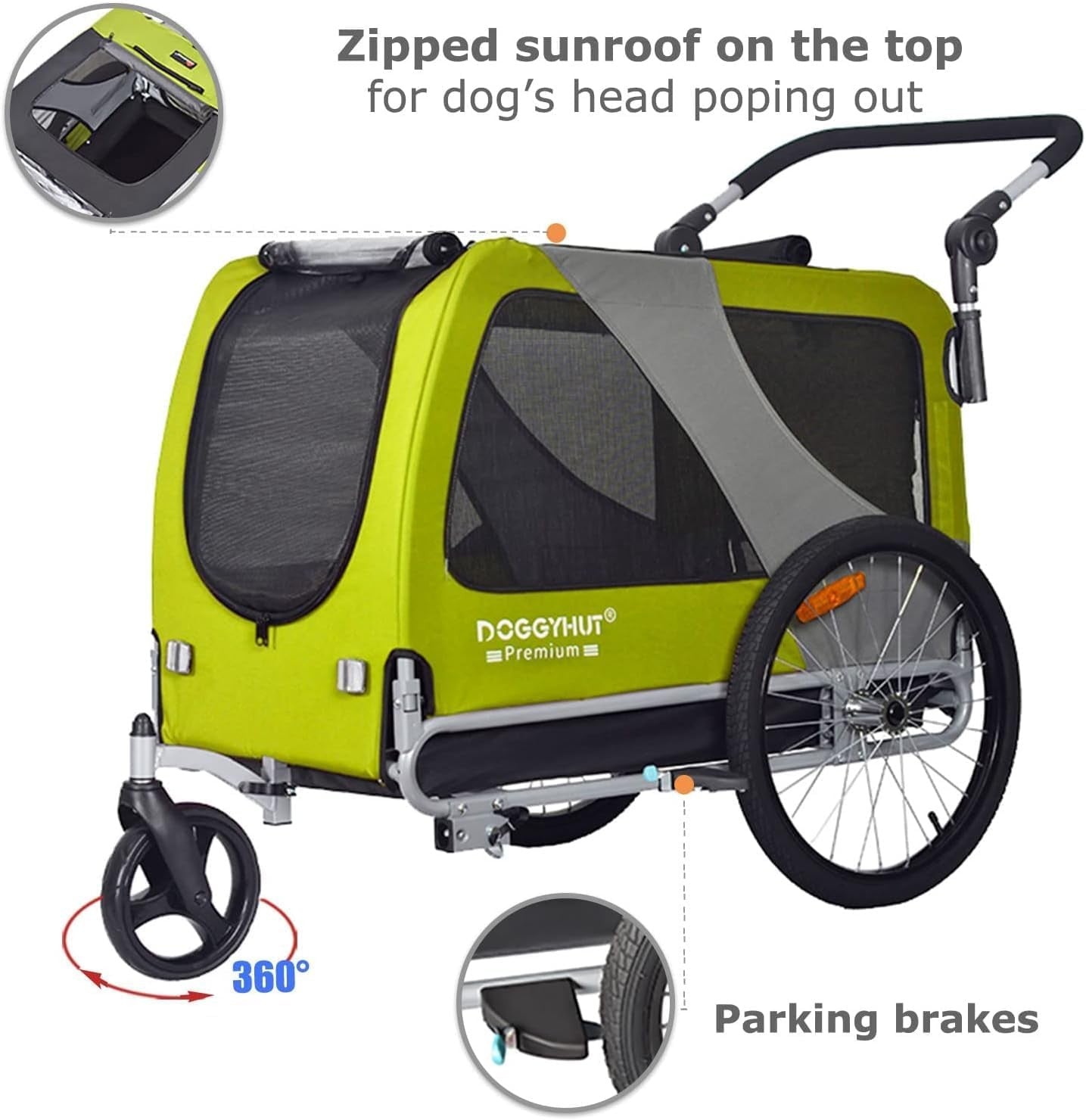 XL Dog Bike Trailer & Push Stroller 45kg Heavy Duty Green Black