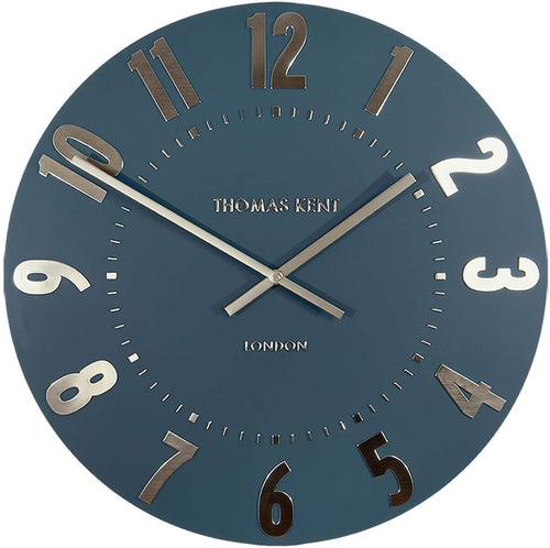 Silent Blue Wall Clock 20” | Large Gold Numbers | Classic Analog Design