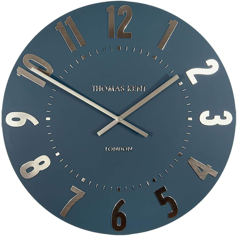 Silent Blue Wall Clock 20” | Large Gold Numbers | Classic Analog Design