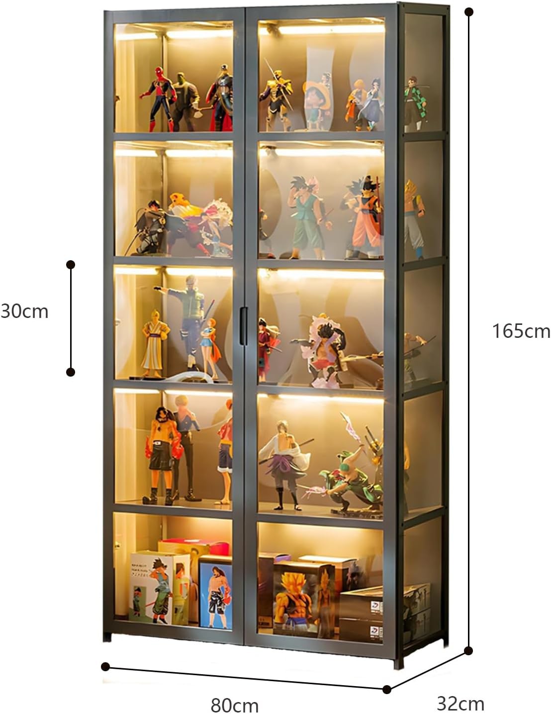 5 Tier LED Display Cabinet with Acrylic Flip Doors | Tall Bamboo Curio Shelf for