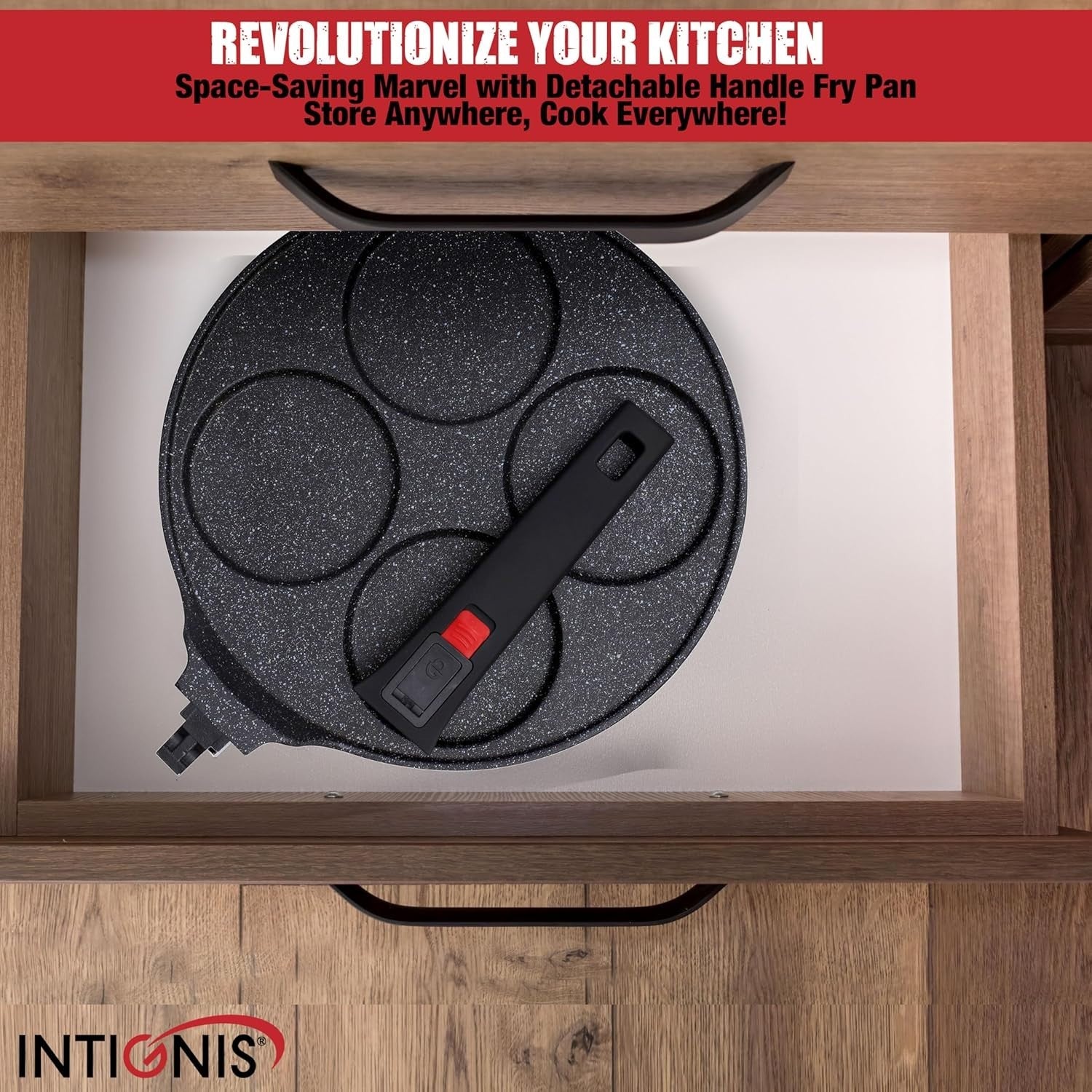 4-Hole Non-Stick Pancake Pan Cast Aluminium Induction Safe w/ Detachable Handle