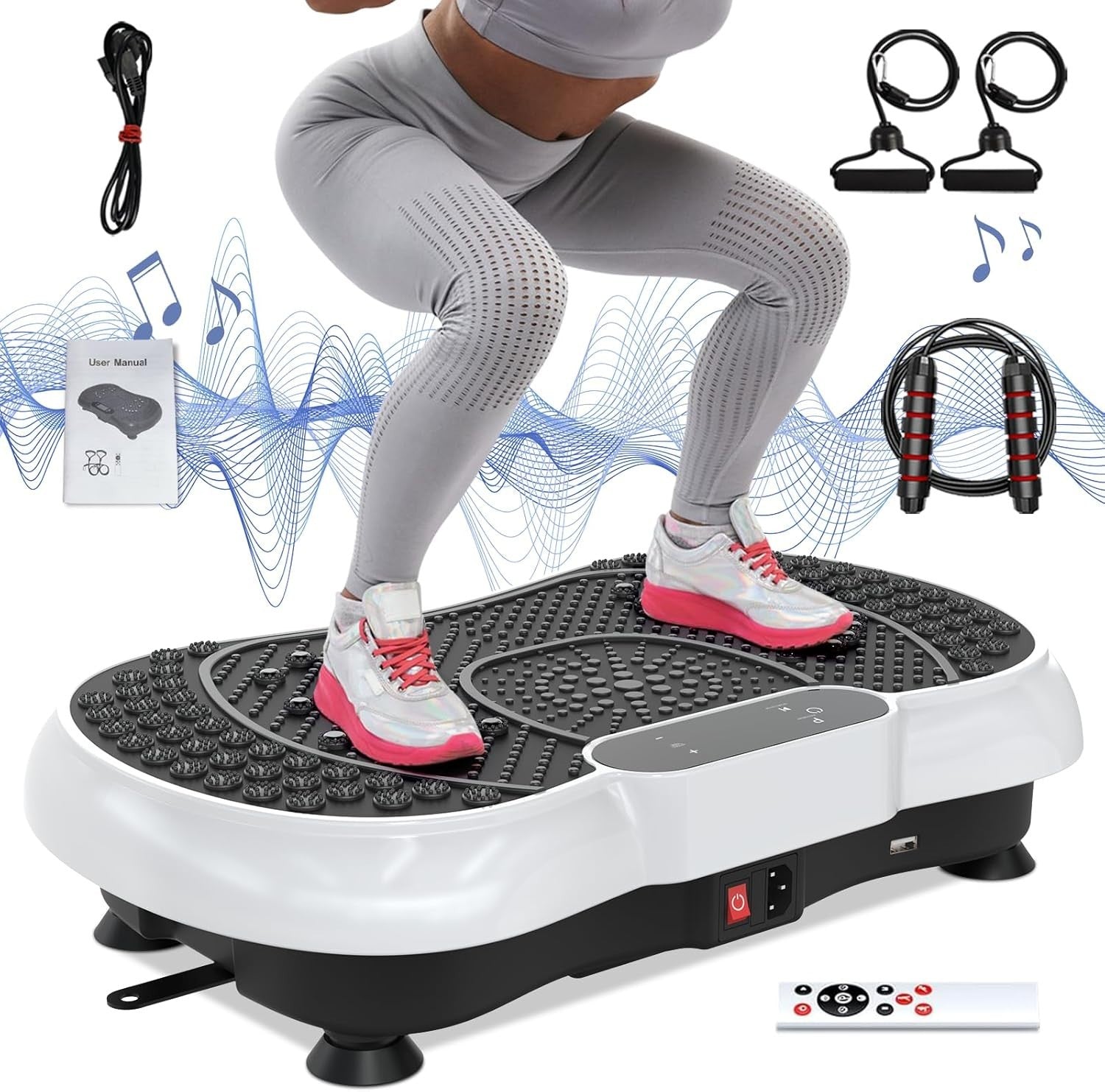 Pearl White Vibration Plate Exercise Machine 100 Speeds 450lb Home Workout