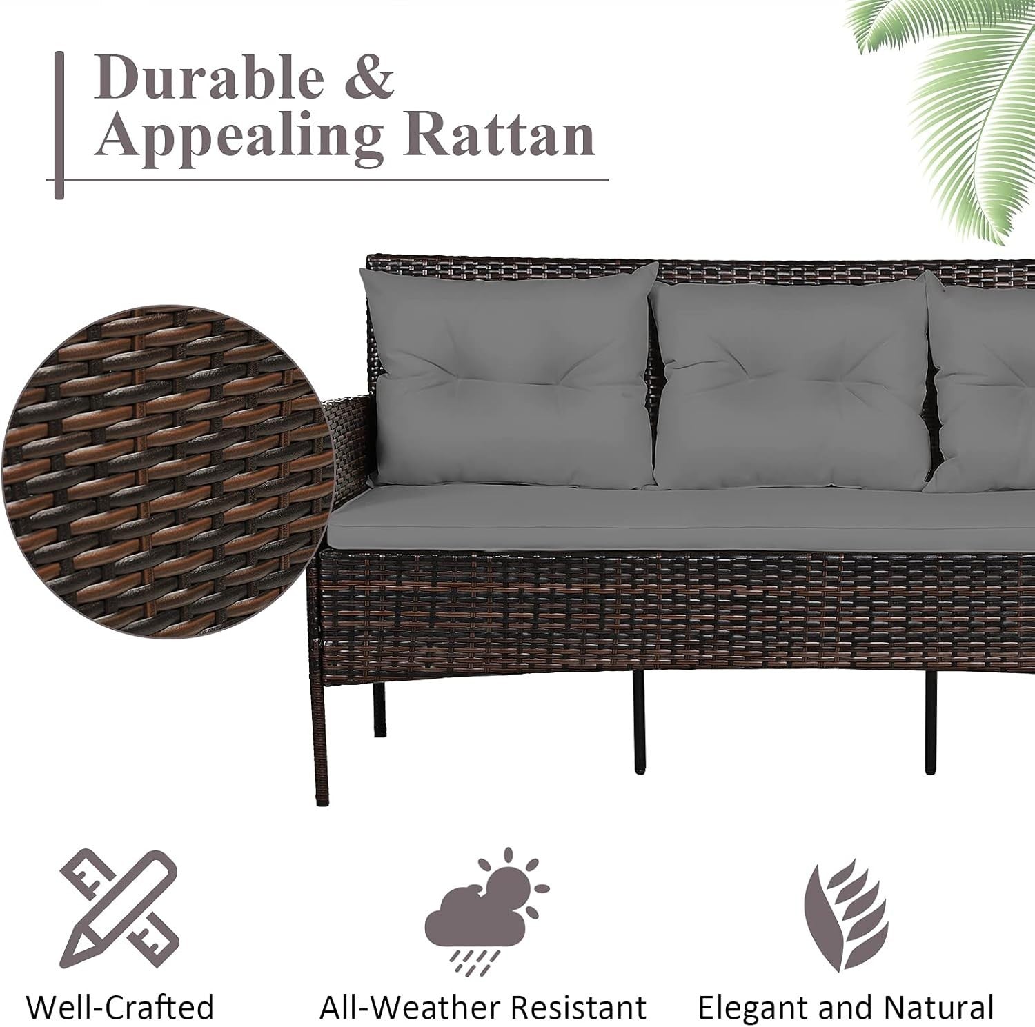 Corner Rattan Garden Sofa Set 4 Seater Patio Lounge Table Stool Cushions