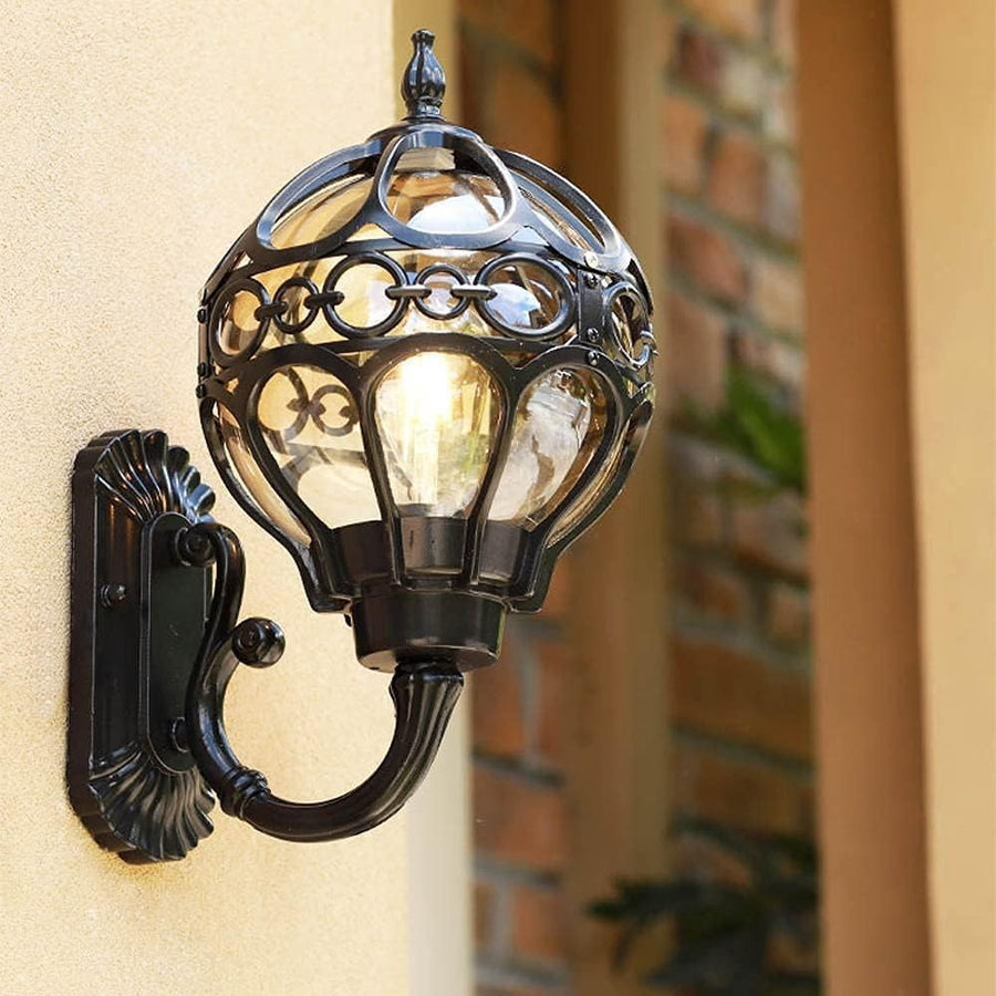 Vintage Outdoor Wall Lantern – Waterproof Black Glass Sconce Light