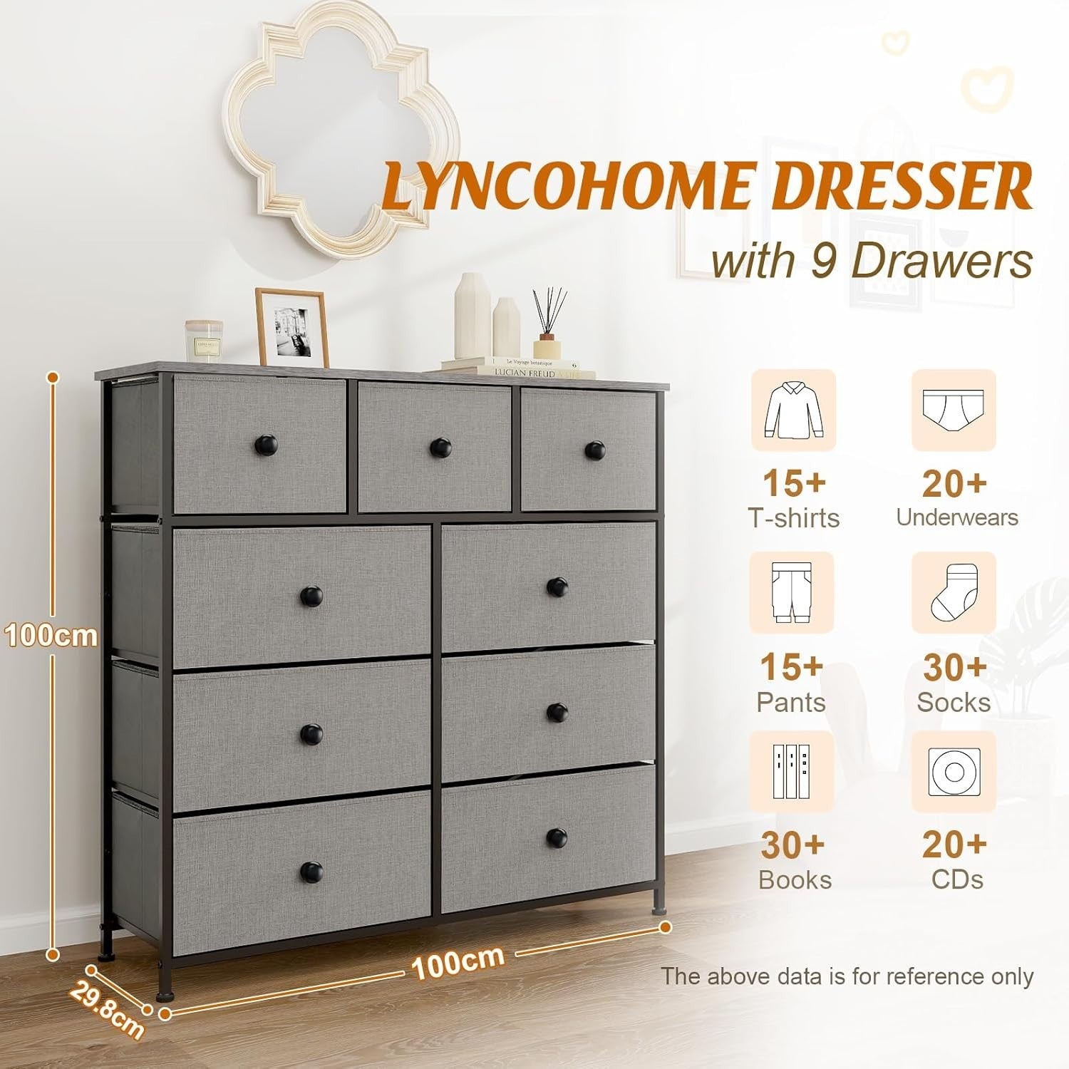 9 Drawer Fabric Chest Storage Organizer Bedroom Living Room Nursery