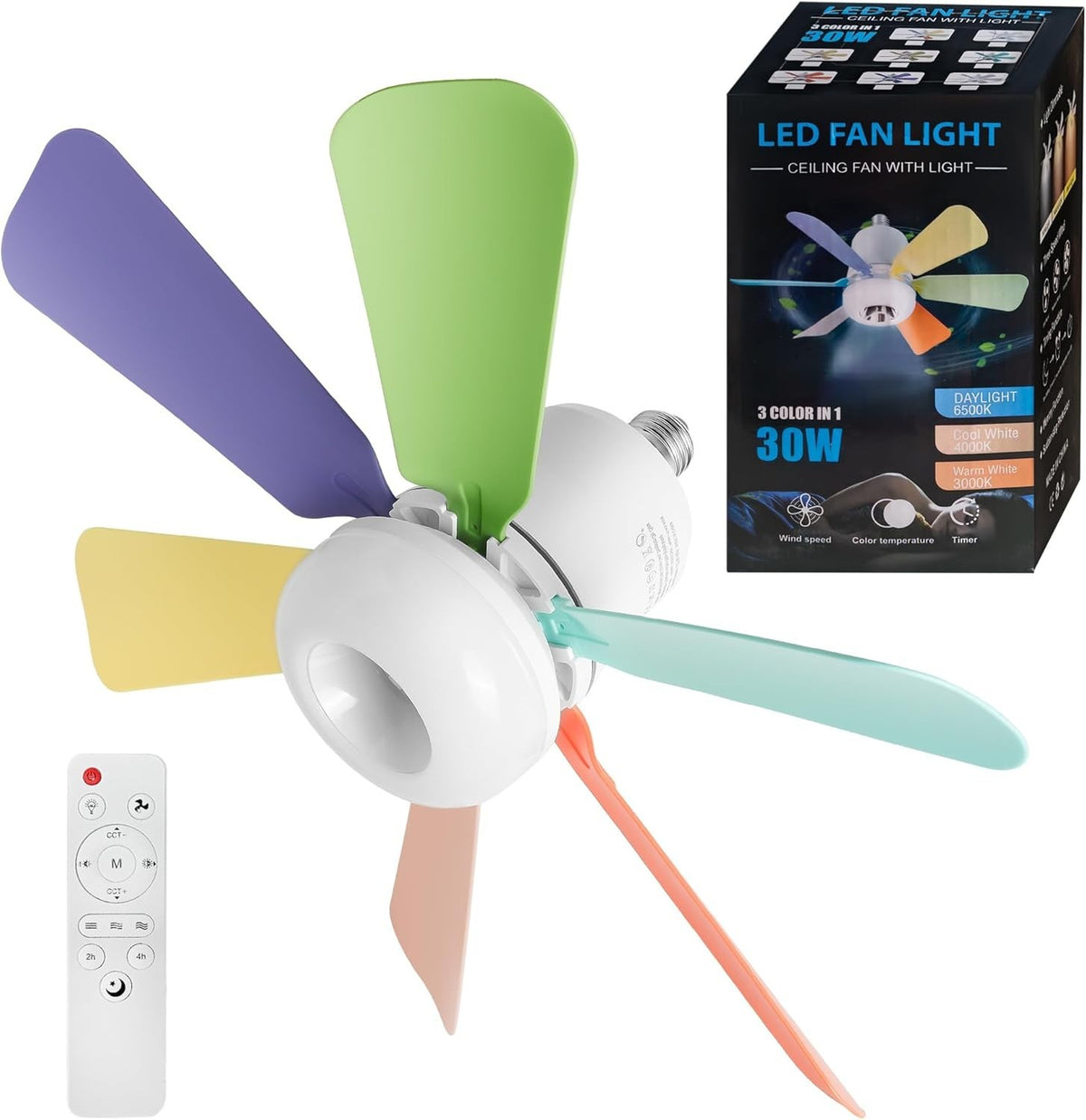 16.9-Inch Ceiling Fan with Light, Multicolour, Remote Control, Quiet