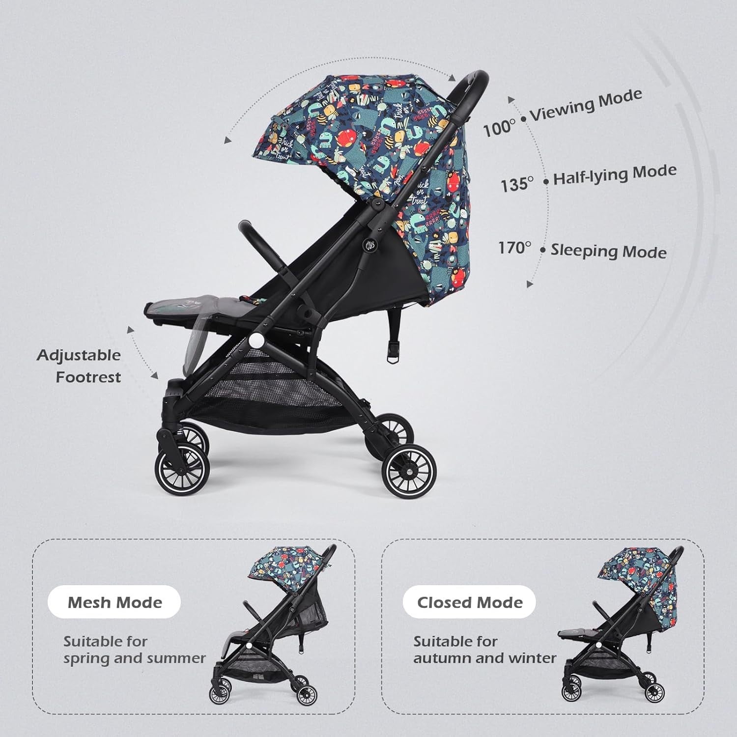 Compact Lightweight Travel Pushchair Buggy One-Hand Fold Newborn–3Y 15kg