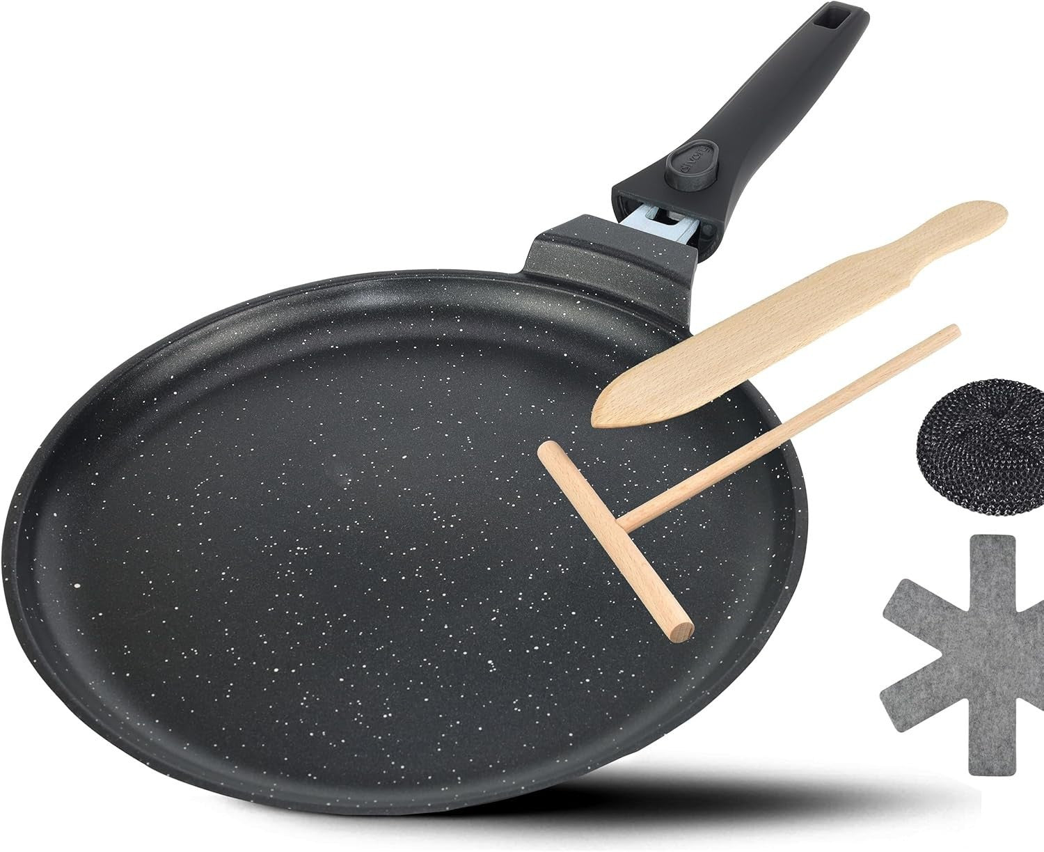 28cm Induction Crepe Pan Non-Stick with Divider & Removable Handle – Oven Safe
