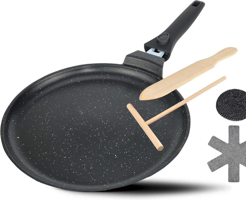28cm Induction Crepe Pan Non-Stick with Divider & Removable Handle – Oven Safe
