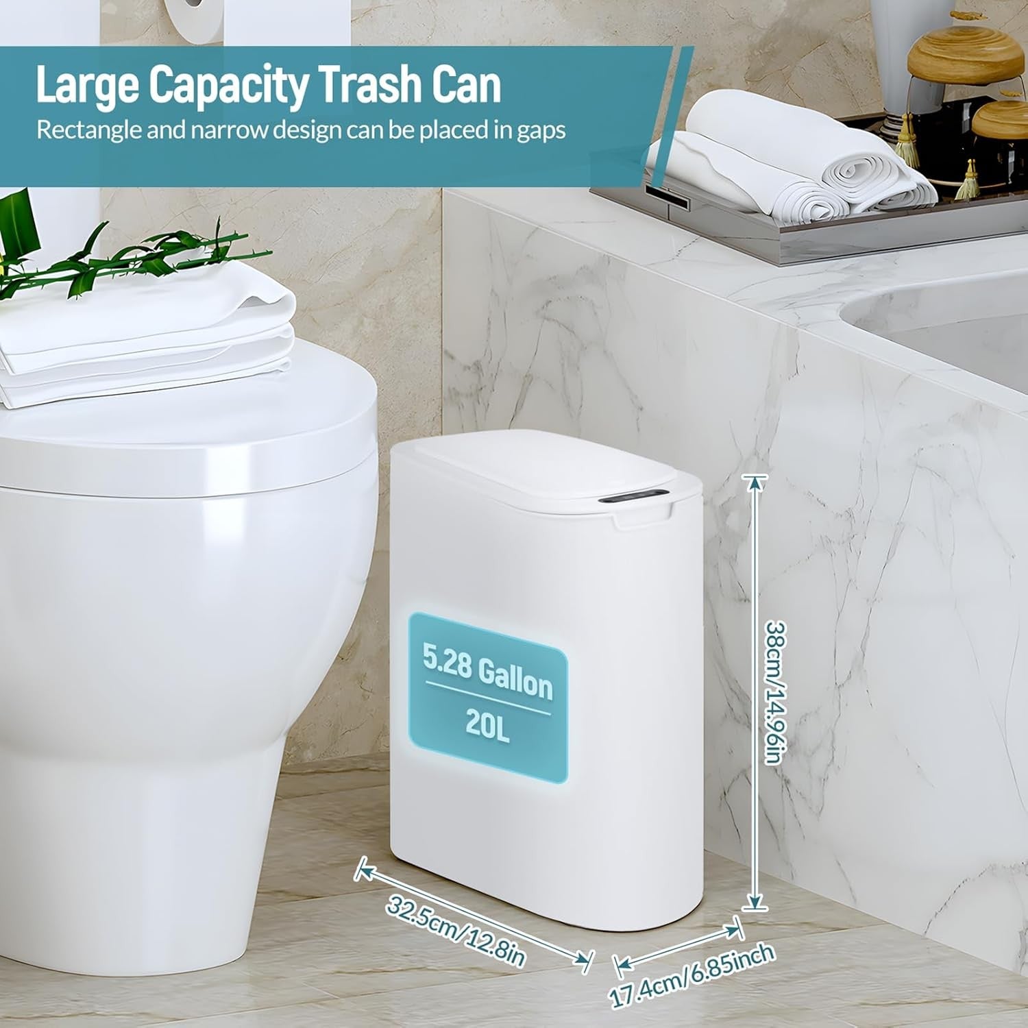 5-Gallon Touchless Smart Bathroom Trash Can – Slim Sensor Bin