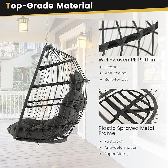 Foldable Hanging Egg Chair with Cushion & Pillow – Indoor Outdoor Swing Seat