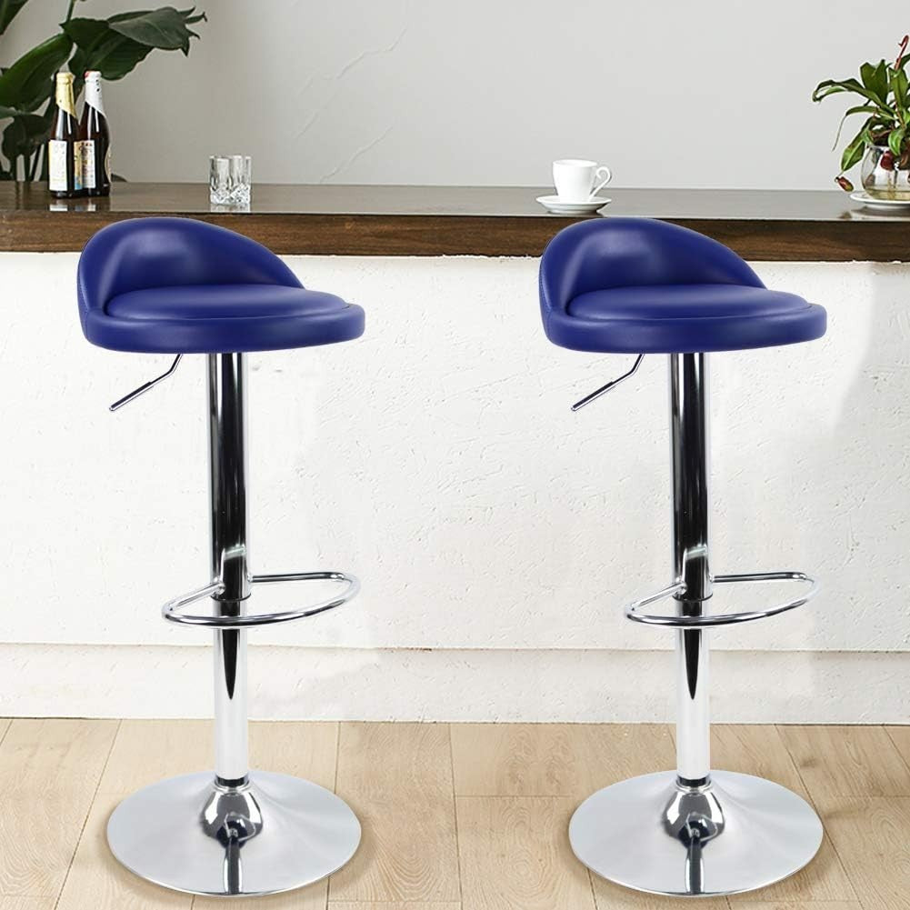 Blue Round Adjustable Swivel Bar Stool PU Leather Home Kitchen