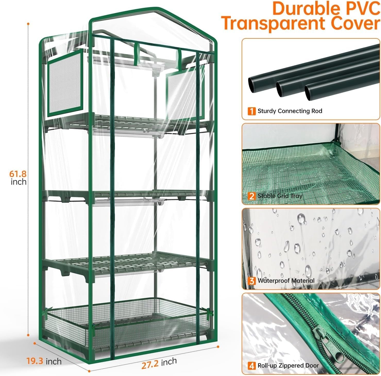 4 Tier Indoor Greenhouse with LED Grow Lights | Waterproof Base & Timer