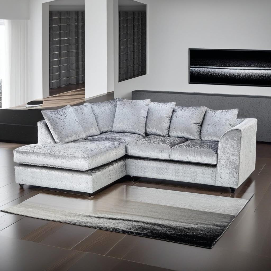 4 Seater L Shape Corner Sofa Right Hand Crush Velvet Grey – Modern Comfort