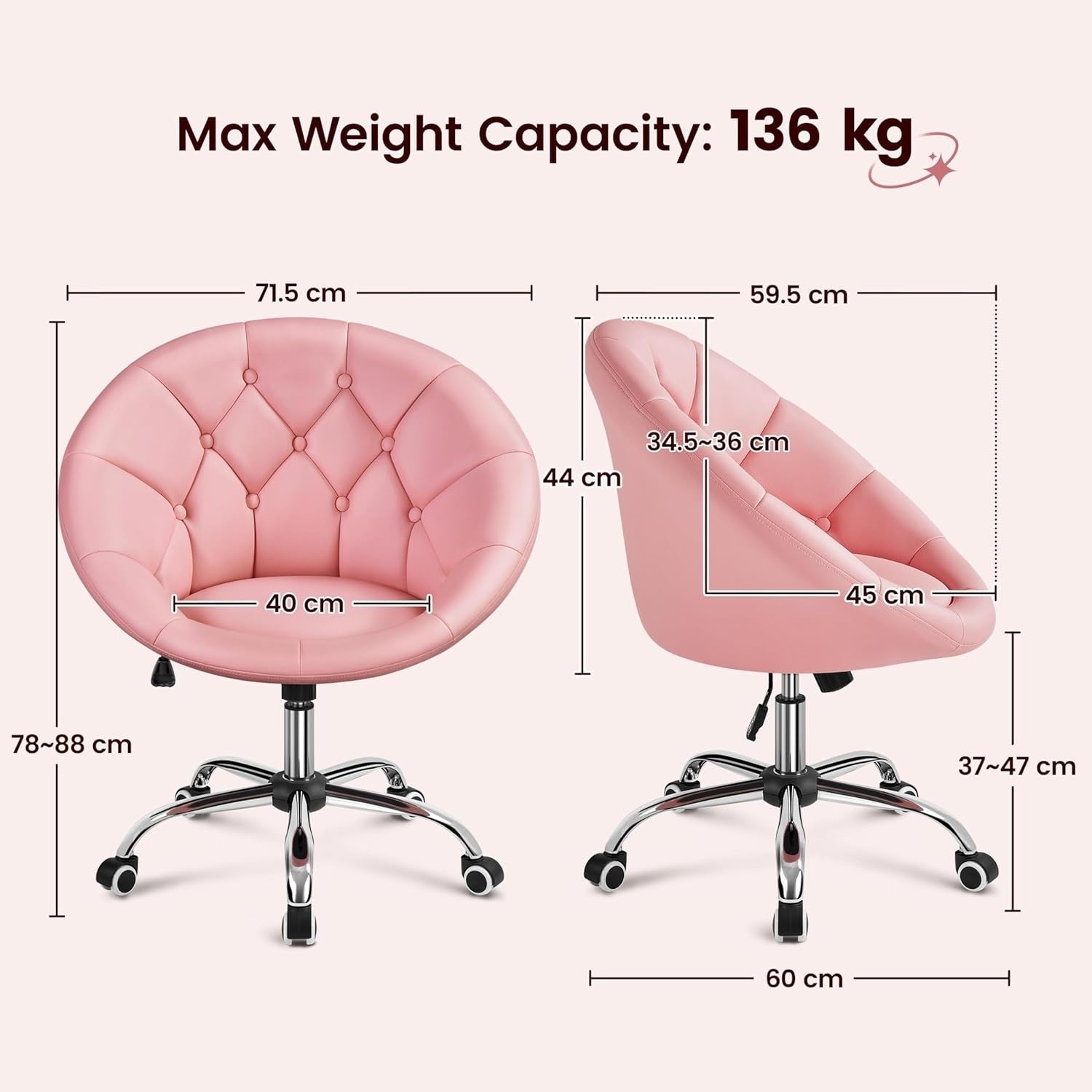 Pink PU Leather Swivel Barrel Chair Adjustable Modern Vanity Office Accent Seat