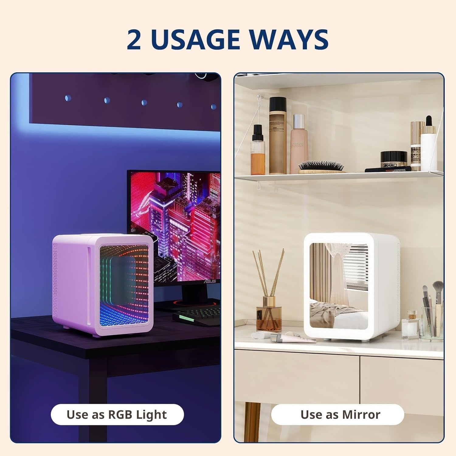 Portable Mini Fridge 4L AC/DC LED RGB Mirror Gamer Bedroom Car