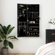 Black Wall Mounted Jewelry Cabinet Mirror Lockable Slim Vertical Storage