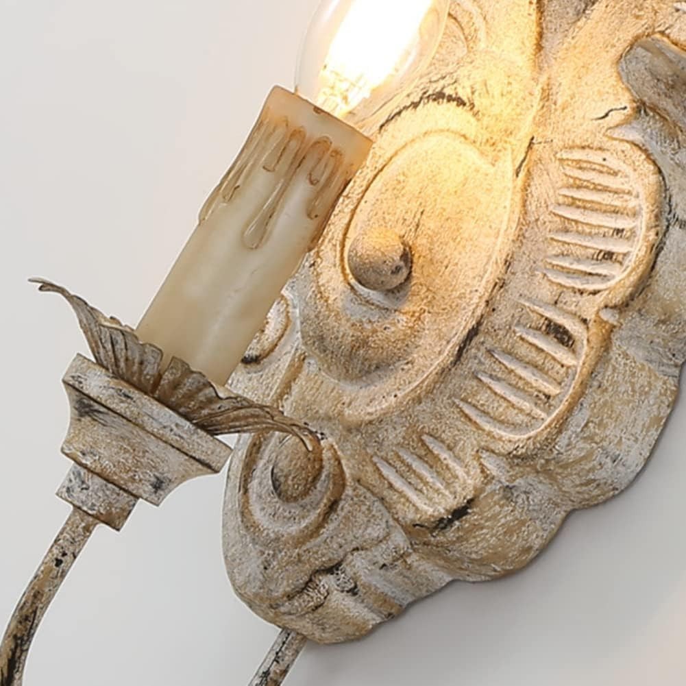 Vintage White Wood Wall Sconce, French Country Candle-Style Light