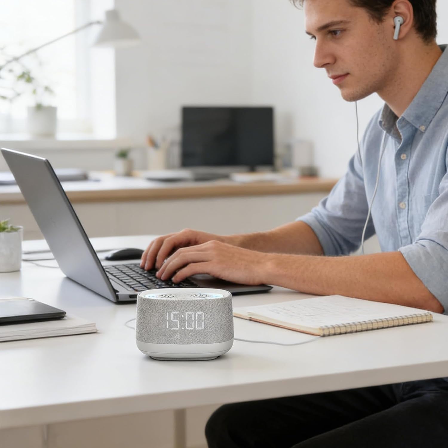 Wireless Sleep Sound Machine with White Noise & Night Light, White