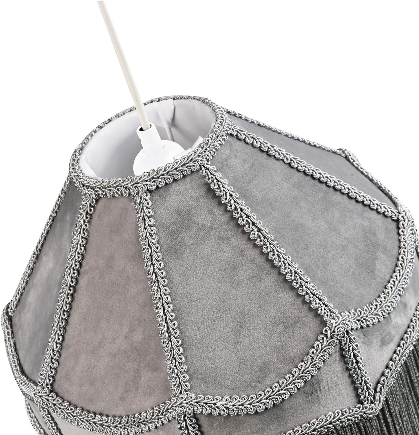 Victorian Empire Velvet Lampshade Dove Grey Tassel Pendant 30cm