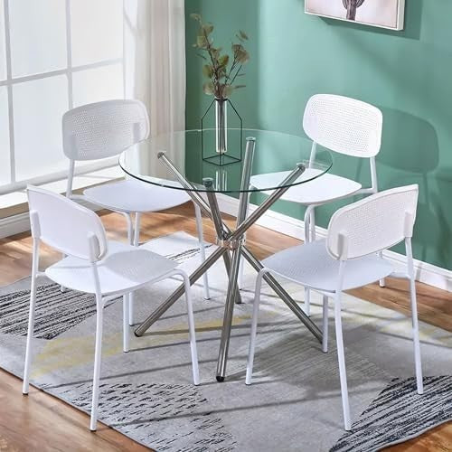 Round Glass Dining Table with Metal Legs Small Kitchen Dining Room Table