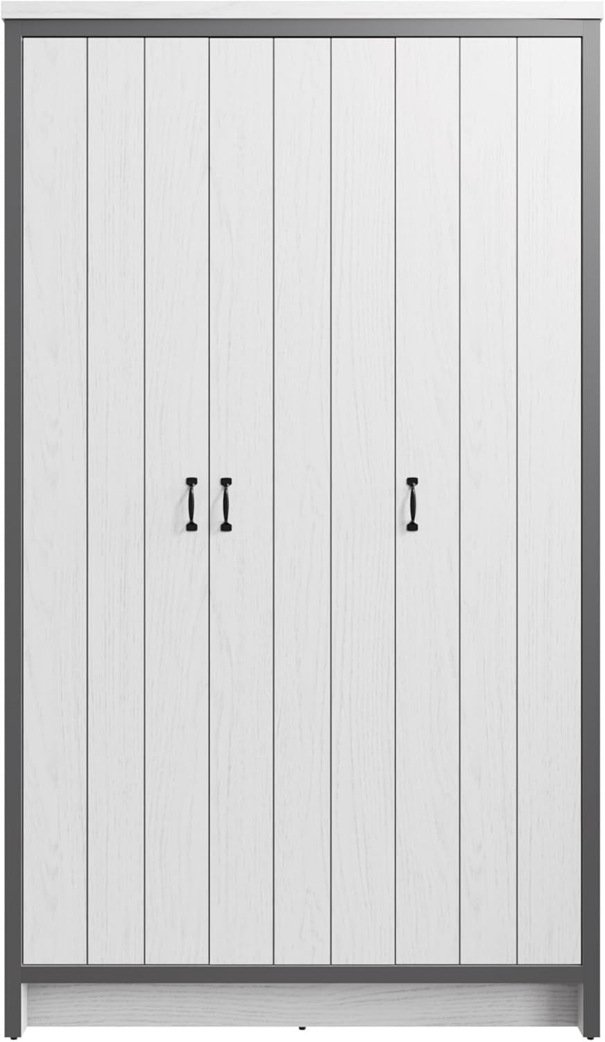 3 Door Bedroom Wardrobe with Rails & Shelves – White Storage Unit