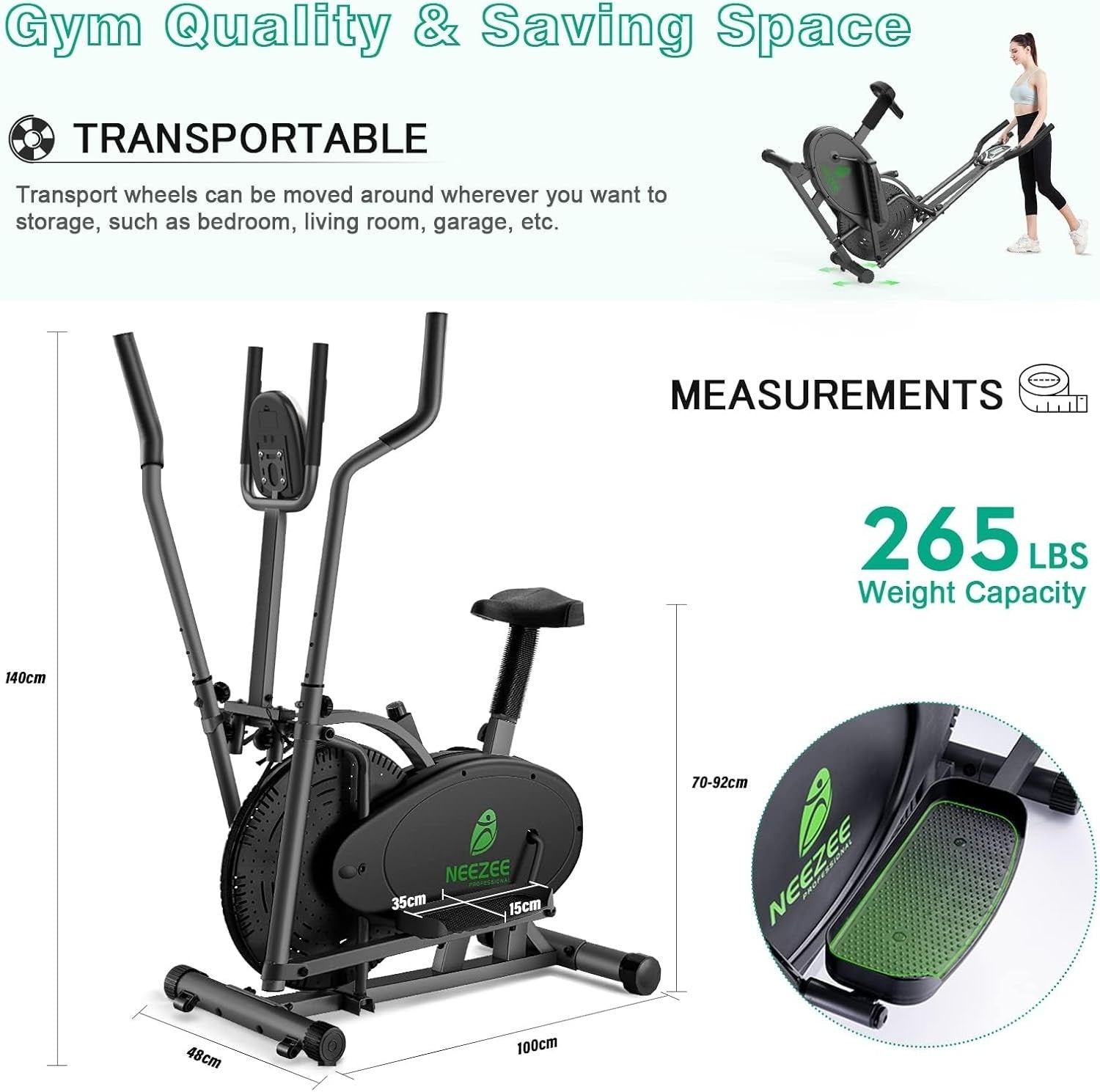 2-in-1 Elliptical Cross Trainer with LCD Monitor & Adjustable Resistance