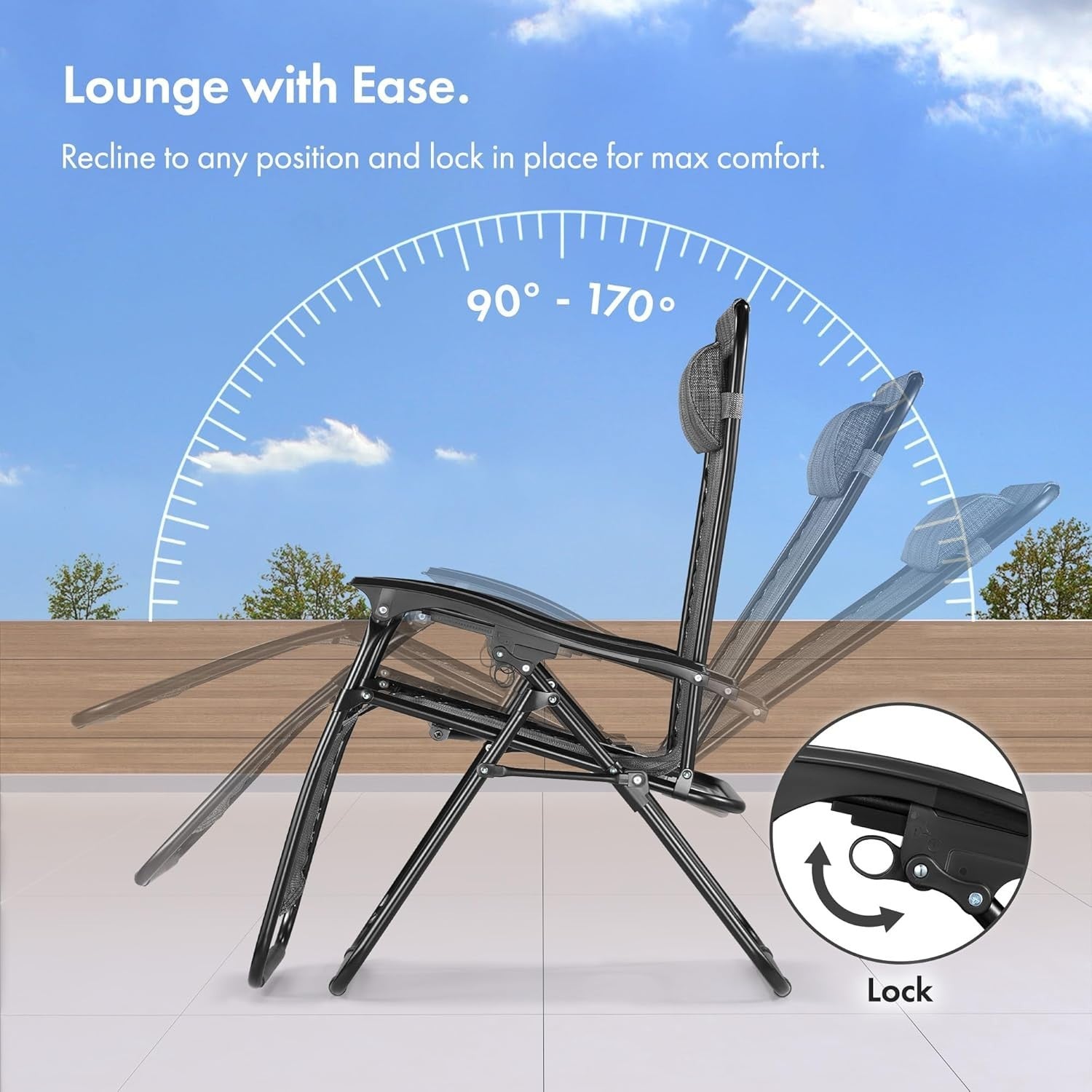 Zero Gravity Reclining Garden Chairs Set - Foldable Outdoor Loungers Grey