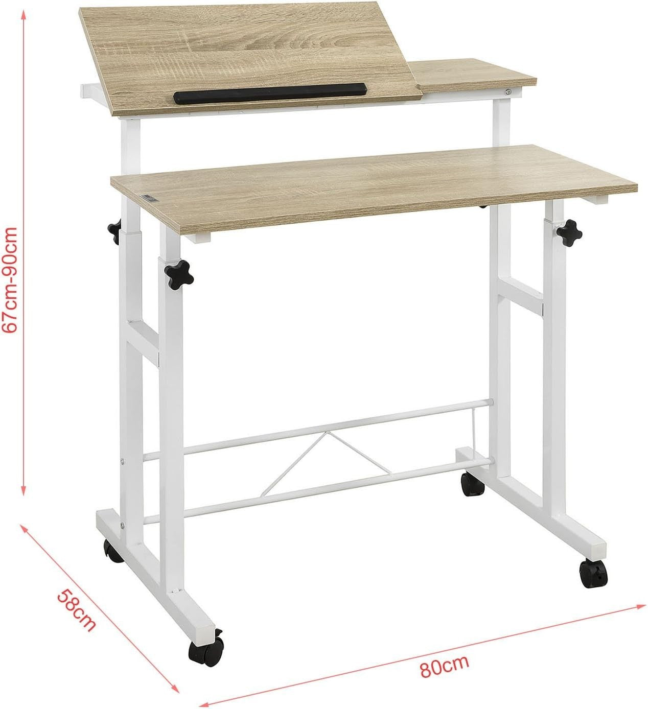 White Adjustable Standing Laptop Desk w/Tiltable Top & Wheels