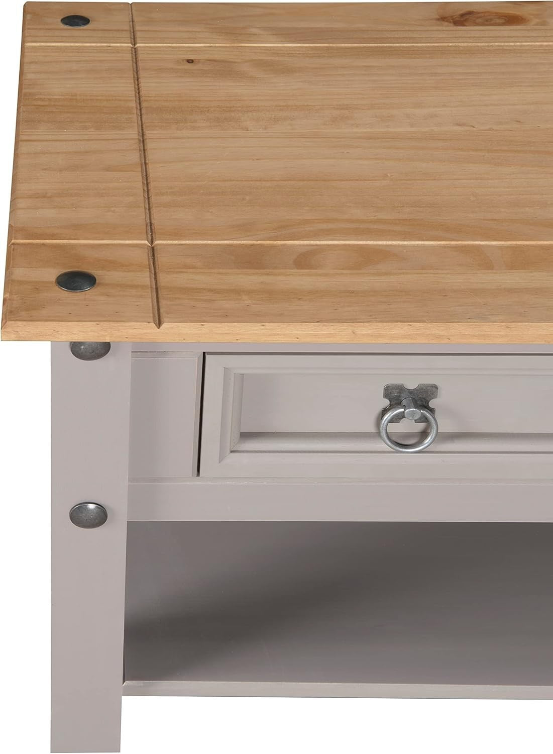 Grey 2-Drawer Coffee Table, Solid Pine Mexican Style 85x50cm