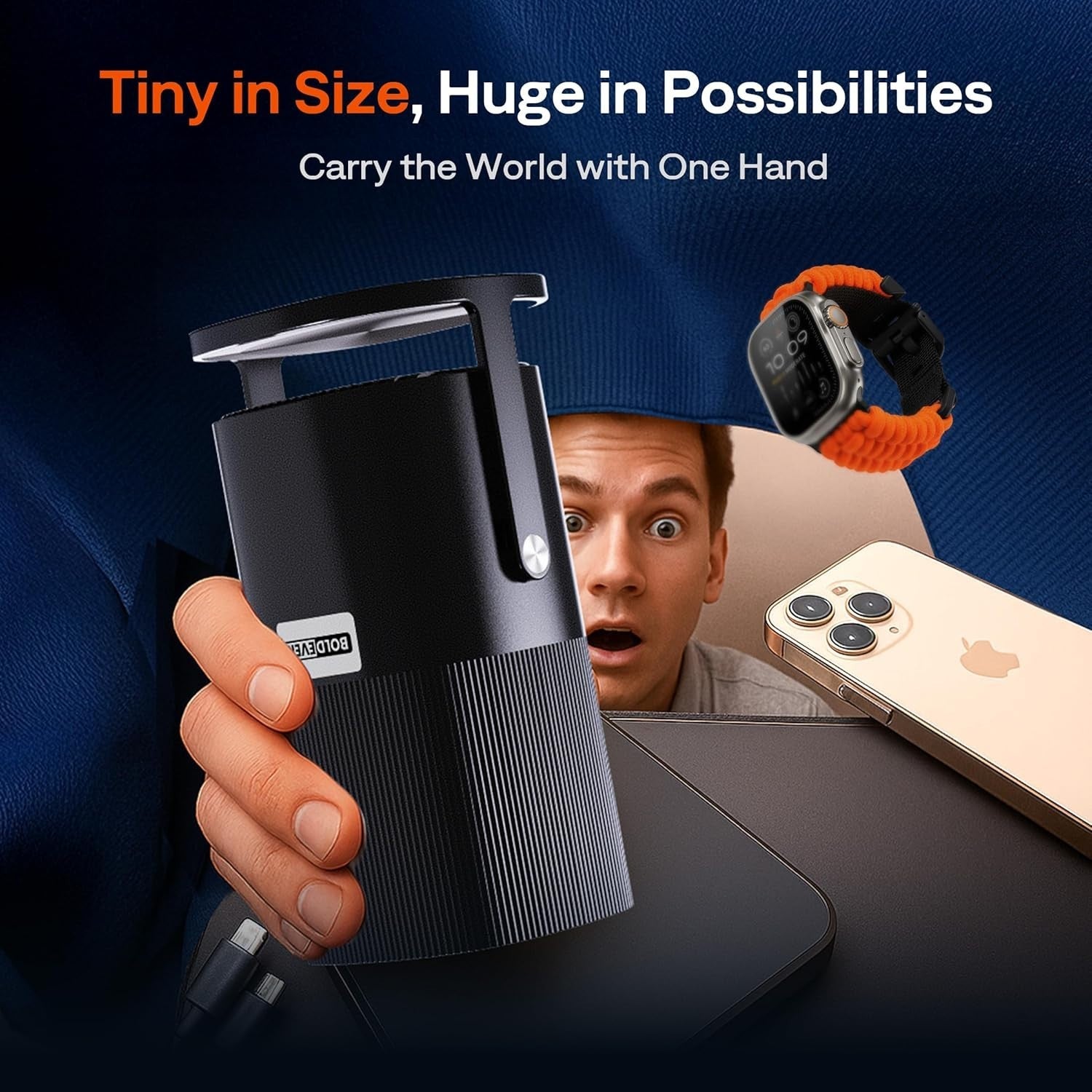 Smart Mini Movie Projector 500 ANSI WiFi 6 Auto Focus 270° Portable 4K